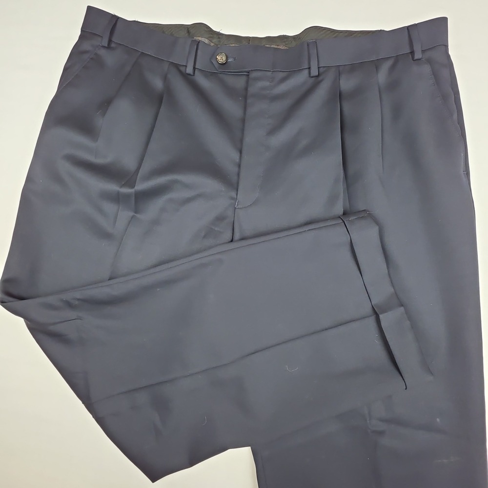VTG Lauren Ralph Lauren Wool Pleated Cuffed Mens Dress Pants 42W x 30L Navy Blue